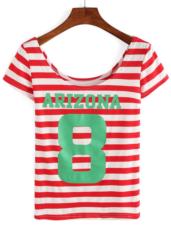 Shein Striped Varsity Print T-shirt