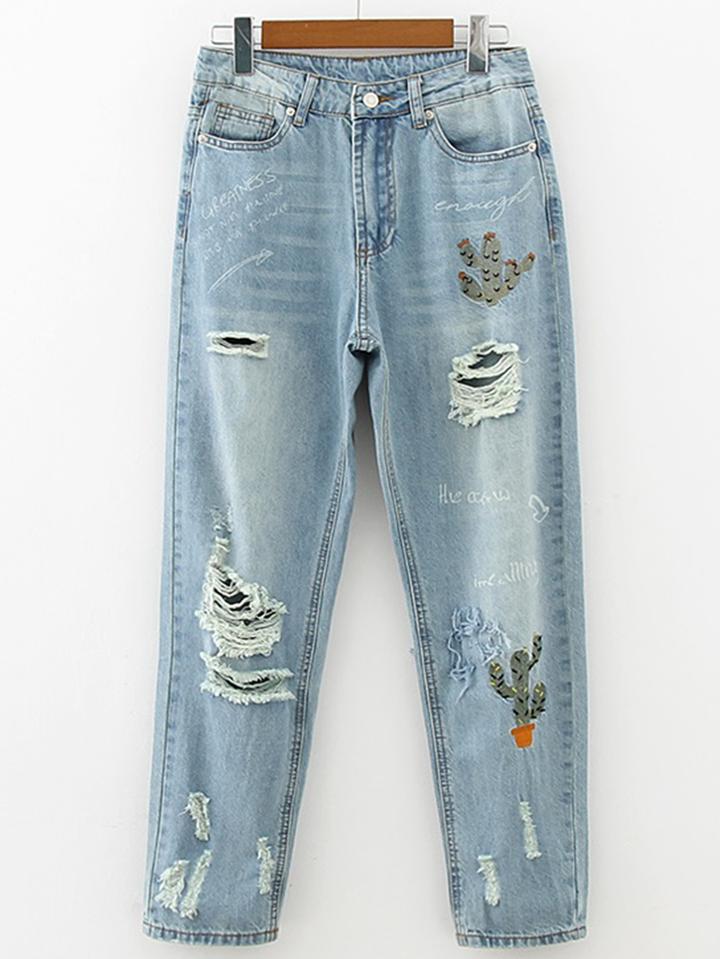 Shein Ripped Detail Full Length Jeans