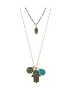 Shein Double Layers Beads Chain Hand Shape Pendant Necklace