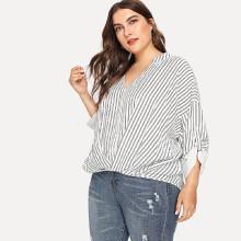Shein Plus Pleated Dip Hem Striped Blouse