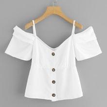 Shein Plus Cold Shoulder Single Breasted Top