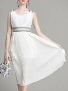 Shein White Tank Neck Pleated Shift Dress