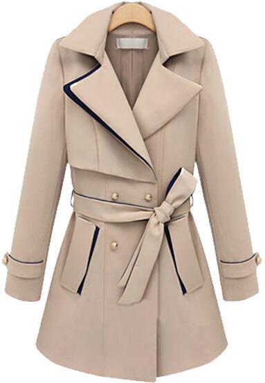 Shein Apricot Lapel Long Sleeve Belt Coat