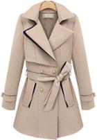 Shein Apricot Lapel Long Sleeve Belt Coat