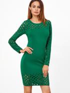 Shein Green Hollow Out Long Sleeve Sheath Dress