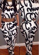 Rosewe Short Sleeve Printed Crop Top And Sheath Pants
