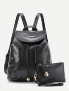 Shein Drawstring Design Pu Backpack With Clutch