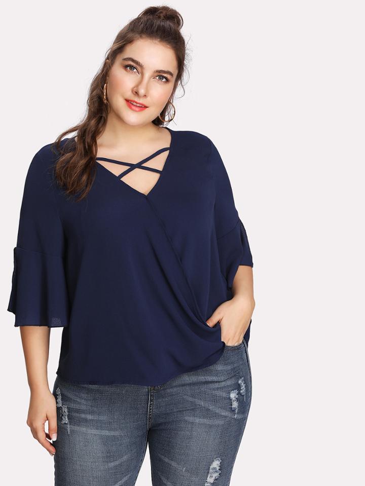Shein Crisscross V Neck Surplice Blouse