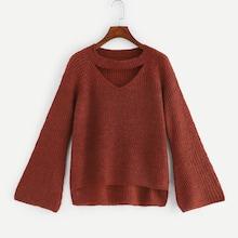 Shein Bell Sleeve Dip Hem Sweater