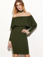 Shein Army Green Off The Shoulder Ruffle Dress With Choker