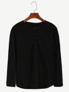Shein Black Drop Shoulder Button Front T-shirt