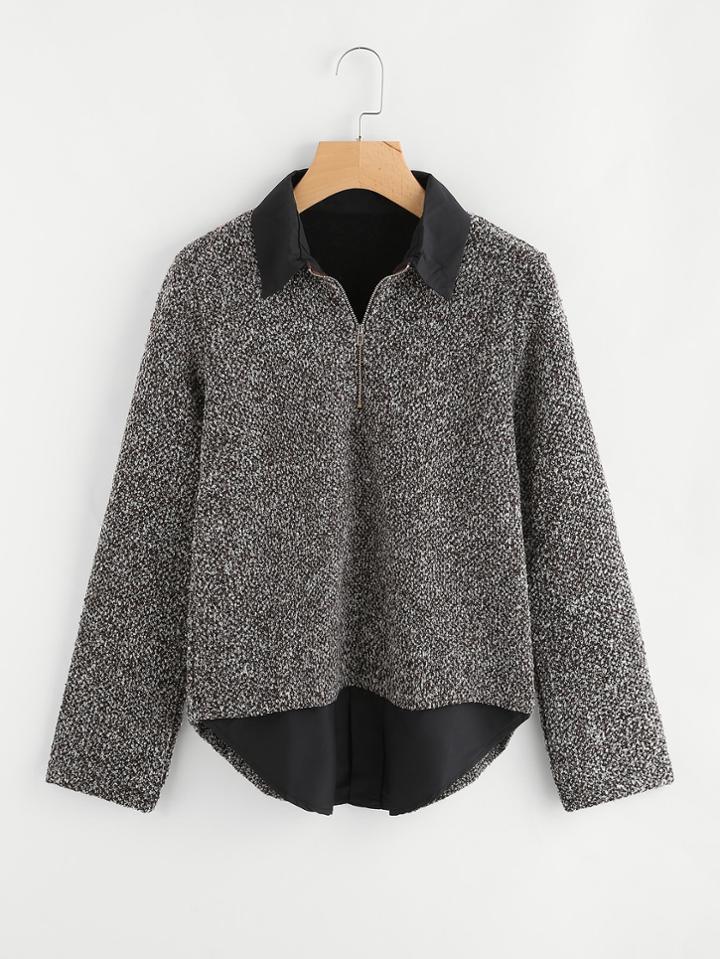 Shein Zip Front 2 In 1 Tweed Top