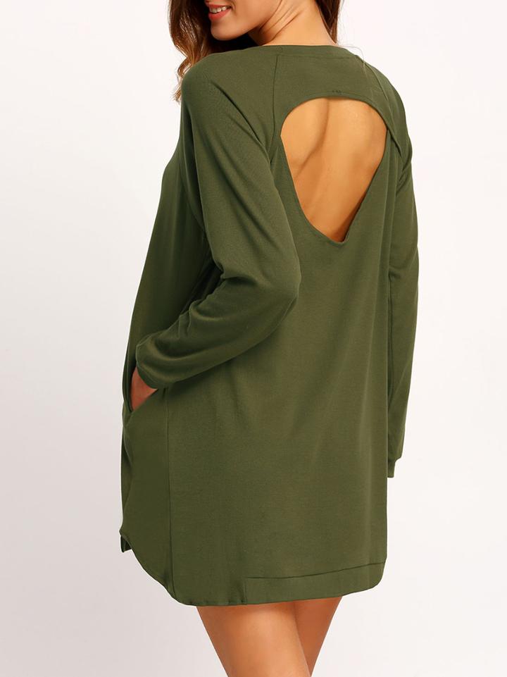 Shein Army Green Crew Neck Asymmetrical Sweatshirt