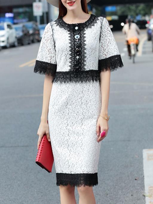 Shein White Contrast Black Lace Sheath Dress