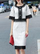 Shein White Contrast Black Lace Sheath Dress