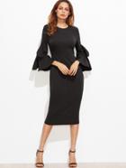 Shein Black Bow Embellished Bell Sleeve Pencil Dress