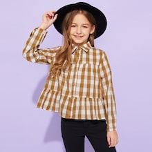 Shein Girls Gingham Peplum Shirt