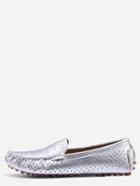 Shein Metallic Faux Leather Eyelet Loafers - Silver