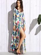 Shein Deep V Neck Print Tie Front Wrap Dress