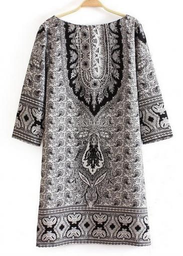 Rosewe Mature Half Sleeve Round Collar Patterned Shift Dress