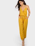 Shein Self Tie Halter Surplice Slanted Pocket Front Tapered Jumpsuit