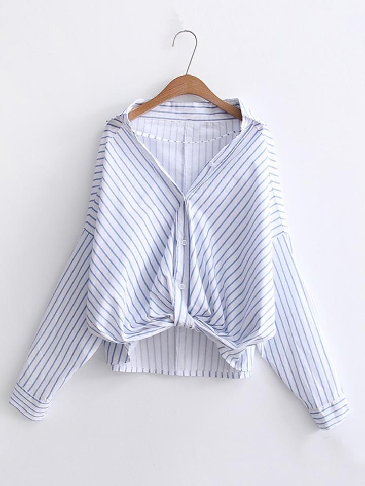 Shein Twist Detail Dolman Sleeve Striped Blouse