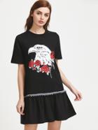 Shein Eagle Print Ruffle Trim Drop Waist Dress