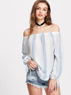 Shein Striped Tie Sleeve Dolphin Hem Bardot Top