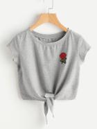 Shein Embroidery Patch Knot Front Heathered Crop Top
