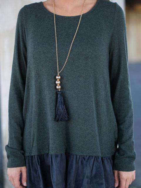 Shein Green Long Sleeve Tie Back Peplum Hem Sweatshirt