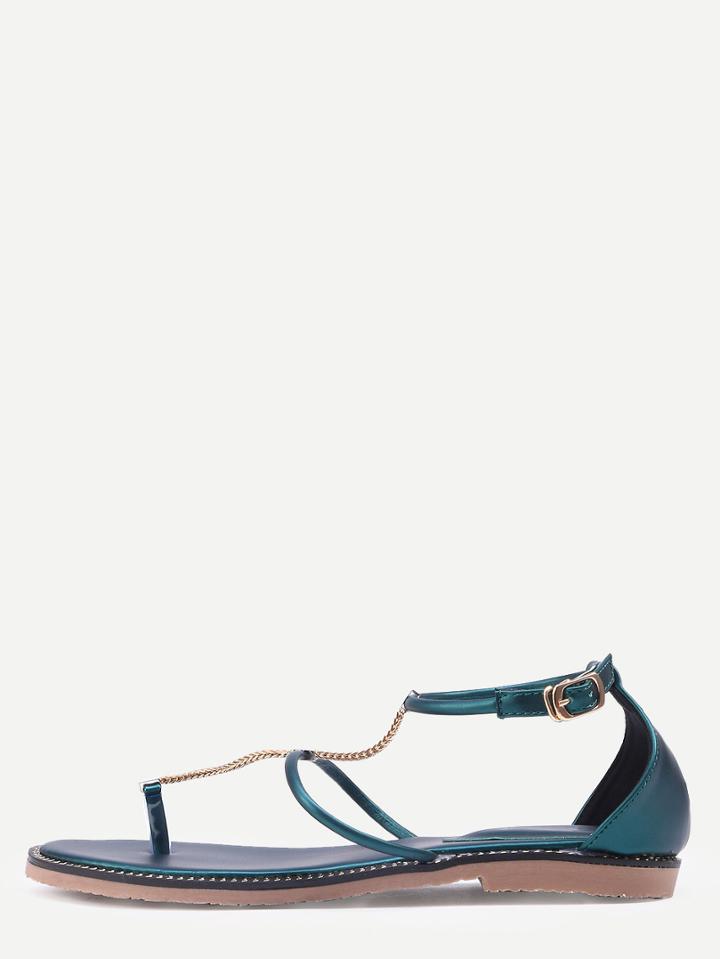 Shein Green Chain Buckle Strap Flip Sandals
