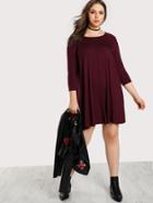 Shein Quarter Sleeve Back Keyhole Flowy Dress Burgundy