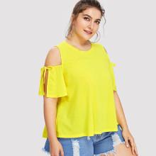 Shein Plus Open Shoulder Knot Sleeve Tee