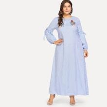 Shein Plus Bishop Sleeve Embroidery Striped Dress