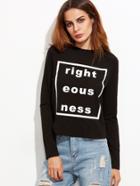 Shein Black Letter Print Raglan Sleeve T-shirt