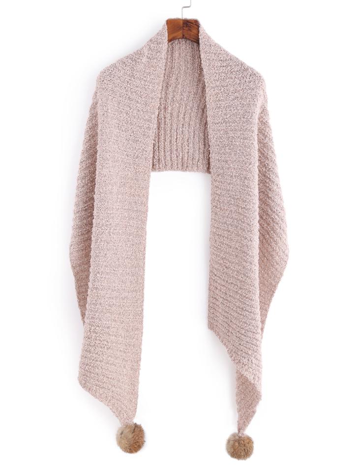 Shein Pale Pink Ribbed Double Pom Pom Shawl Scarf