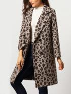 Shein Grey Notch Lapel Leopard Pockets Coat