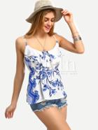 Shein Multicolor Spaghetti Strap Print Ruffle Tank Top