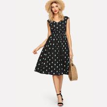 Shein Shirred Waist Zip Back Fit & Flare Dress