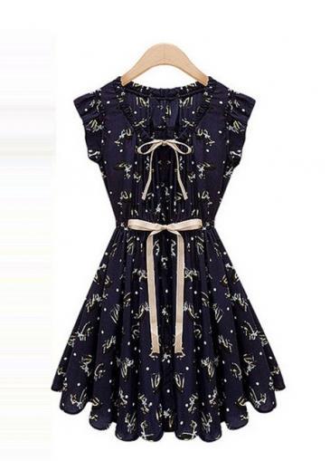 Rosewe Elegant Girls Flouncing Decoration Animals Print Skater Dress