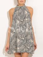 Shein Black High Neck Leave Print Flowy Dress