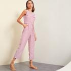 Shein Button Front Rolled Hem Palazzo Striped Jumpsuit