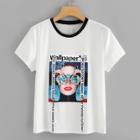 Shein Graphic Applique Beaded Ringer Tee