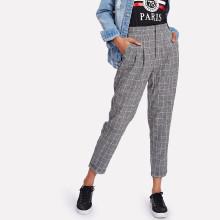 Shein Rolled Hem Plaid Peg Leg Pants