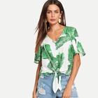 Shein Buttoned Knot Front Tropical Top