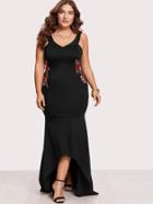 Shein Rose Applique Dip Hem Maxi Dress