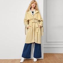 Shein Knot Ruffle Notched Neck Coat