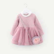 Shein Toddler Girls Frill Trim Cable Knit Sweater Dress & Bag