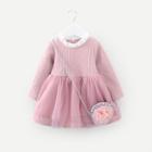 Shein Toddler Girls Frill Trim Cable Knit Sweater Dress & Bag