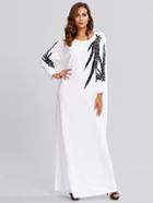 Shein Pearl Beading Embroidered Dolman Sleeve Dress